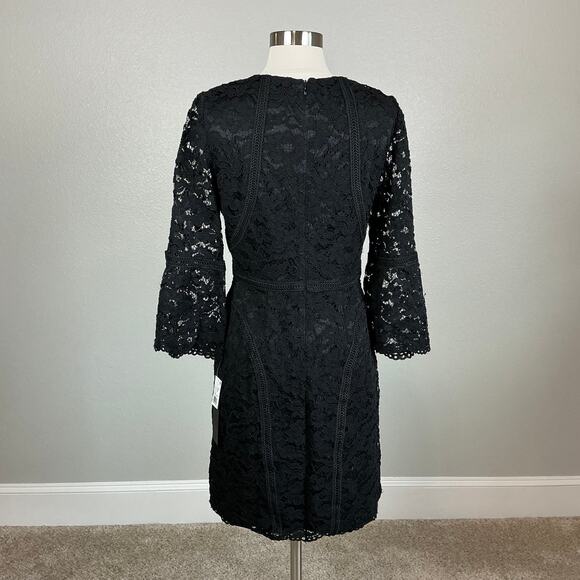 Adrianna Papell Lace Long Sleeve Sheath Cocktail Dress Black Size 6 Mini - Picture 6 of 14